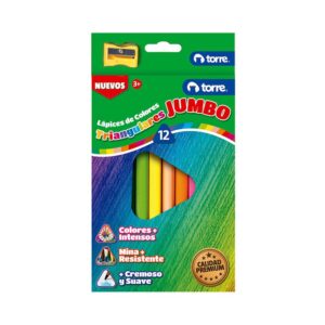 Lápices 12 Colores Triangulares Jumbo + Sacapunta Torre