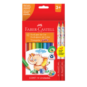 Lápices 12 Colores Triangulares Jumbo + 2 Grafitos Jumbo Faber Castell