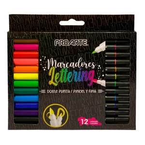 Plumones Lettering Doble Punta 12 Colores Proarte