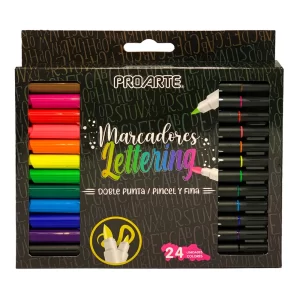 Plumones Lettering Doble Punta 24 Colores Proarte