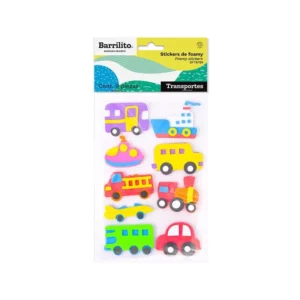 Goma Eva Stickers Figuras Transportes Barrilito