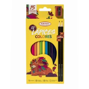 Lápices 12 Colores + 2 Grafitos + Sacapuntas Artel